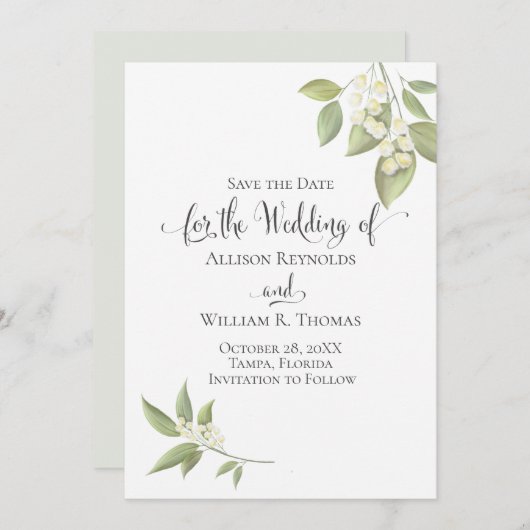 Save The Date Élégante respiration de bébé verdure botanique flo (Devant / Derrière)