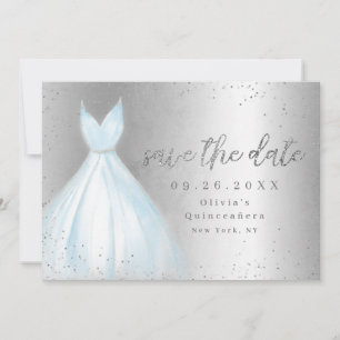 Save The Date Elégante robe bleue sauver la date quinceanera