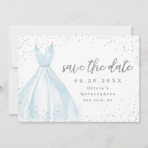 Save The Date Elégante robe bleue sauver la date quinceanera
