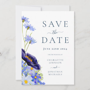 Save The Date Élégante robe de mariée fleurie bleue d'été