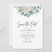 Save The Date Élégante Rose blanche verte Mariage Floral (Devant)