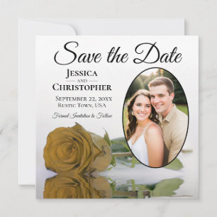 Save The Date Élégante Rose Dorée sur Photo Ovale Blanche de Mar