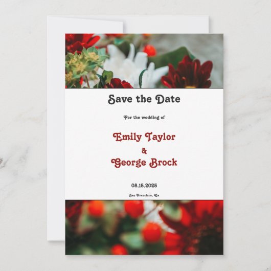 Save The Date Élégante roses rouges fleurs fleurs Mariage floral (Devant)