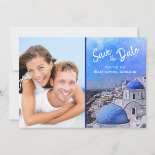 Save The Date Elégante Santorin Grèce photo aquarelle