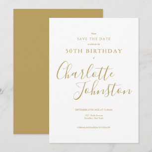 Save The Date Elégante signature dorée d'anniversaire de tout âg