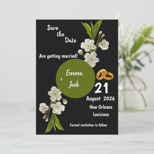 Save The Date Élégante succursale en fleurs blanches Enregistrer (Debout devant)