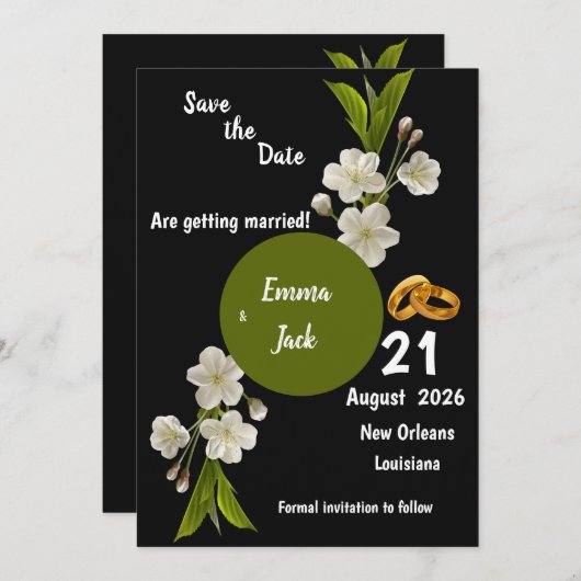 Save The Date Élégante succursale en fleurs blanches Enregistrer (Devant / Derrière)