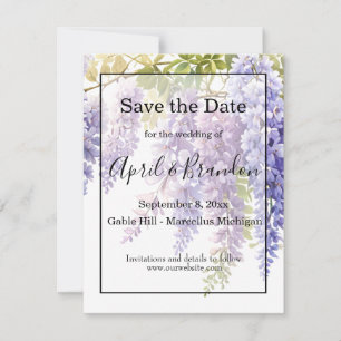 Save The Date Elégante teinte mauve douce glycine florale