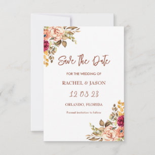 Save The Date Elégante Terracotta à thème Aquarelle Florale