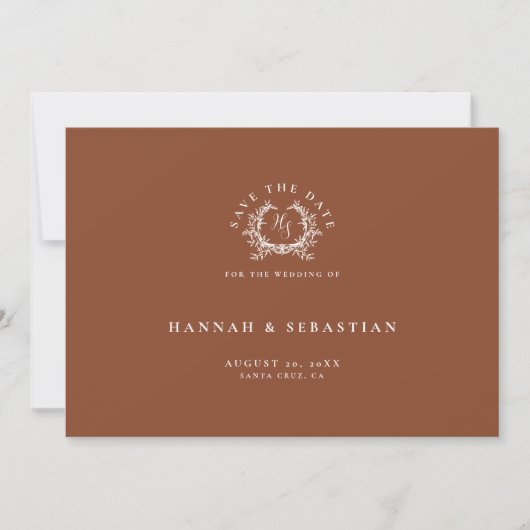 Save The Date Élégante Terracotta Monogram Crest Photo Mariage (Devant)