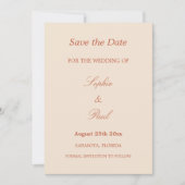 Save The Date Élégante Terracotta Script Mariage Enregistrer la  (Devant)