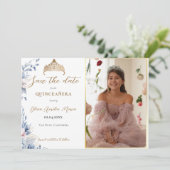 Save The Date Elégante Tiara Quinceañera Photo Enregistrer la da (Debout devant)