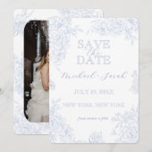 Save The Date Elégante toile florale avec photo plat (Devant / Derrière)