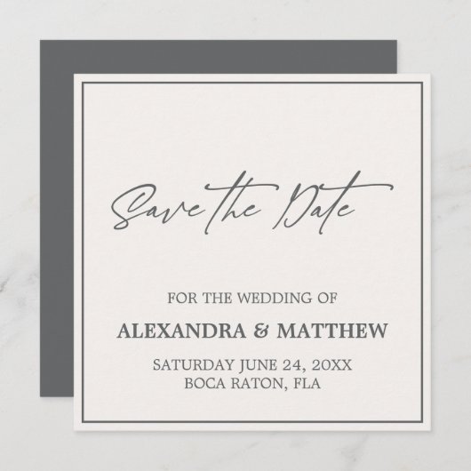 Save The Date Élégante typographie gris simple (Devant / Derrière)