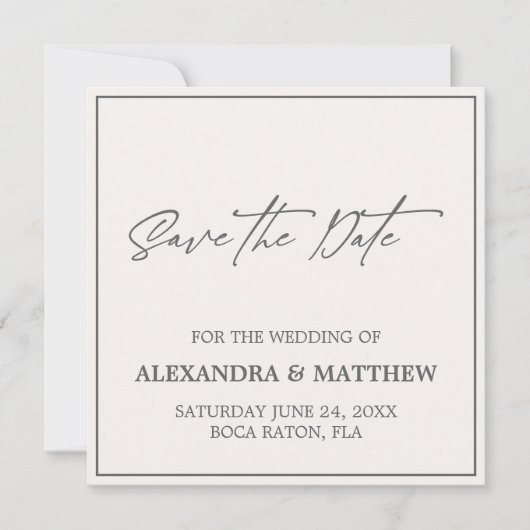 Save The Date Élégante typographie gris simple (Devant)