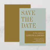 Save The Date Élégante typographie Mariage d'or bleu olive (Devant / Derrière)