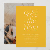 Save The Date Élégante Typographie Moderne Jaune Mariage (Devant / Derrière)