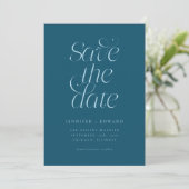 Save The Date Élégante Typographie Moderne Mariage Sarcelle (Debout devant)