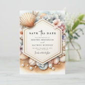 Save The Date Élégante Typographie Plage Mariage (Debout devant)