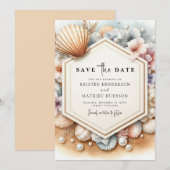 Save The Date Élégante Typographie Plage Mariage (Devant / Derrière)