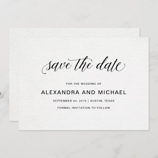 Save The Date Élégante typographie | "Save the date" pour mariag (Devant / Derrière)