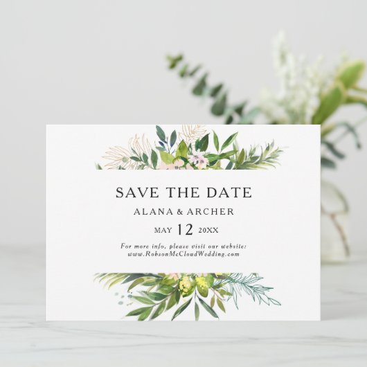 Save The Date Élégante verdure d'olive horizontale Enregistrer l (Debout devant)