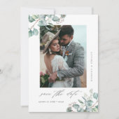 Save The Date Elégante verdure Eucalyptus Mariage Photo QR Code (Devant)