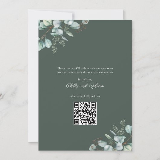 Save The Date Elégante verdure Eucalyptus Mariage Photo QR Code (Dos)