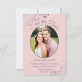 Save The Date Élégantes Boucles Argentées & Photo sur Mariage Ro (Devant)