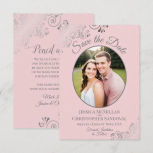 Save The Date Élégantes Boucles Argentées & Photo sur Mariage Ro