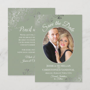 Save The Date Élégantes Boucles Argentées & Photo sur Mariage Ve