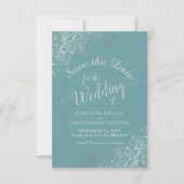 Save The Date Elégantes boucles d'argent sur Mariage Turquoise o (Devant)