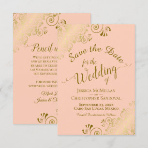 Save The Date Élégantes Boucles et Volutes en Or sur un Mariage
