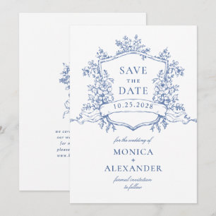 Save The Date Élégantes Fleurs de Jardin Françaises Bleues Maria