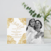 Save The Date Élégantes Fleurs Dorées Simples Faire Part de Date (Debout devant)