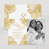 Save The Date Élégantes Fleurs Dorées Simples Faire Part de Date (Devant / Derrière)