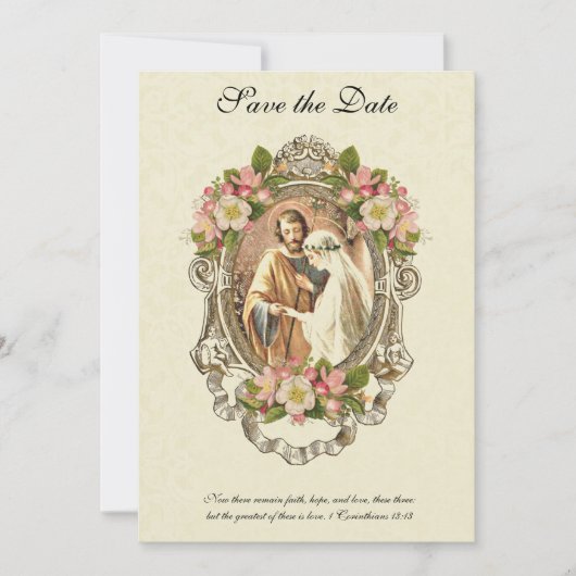 Save The Date Élégantes Fleurs Vintage Catholiques Traditionnell (Devant)