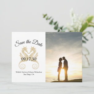 Save The Date Élégantes hippocampes dorées Photo de mariage trop