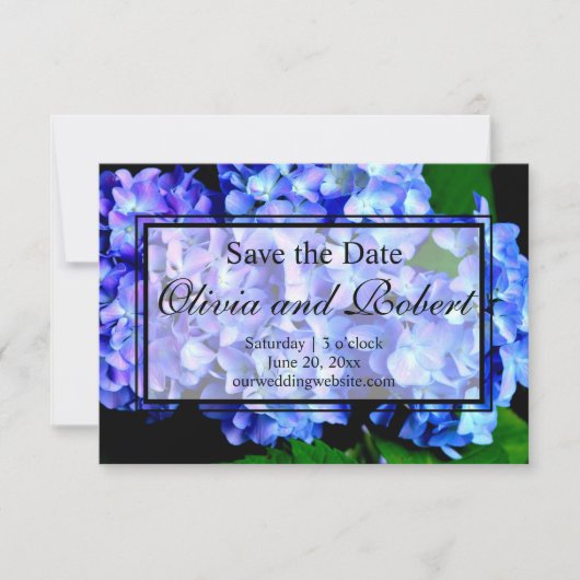 Save The Date Elégantes hydrangées florales violettes bleues (Devant)
