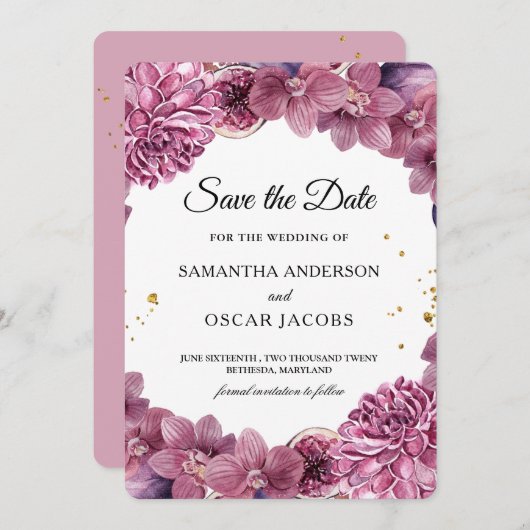 Save The Date Élégantes orchidées et figues rose et violet aquar (Devant / Derrière)
