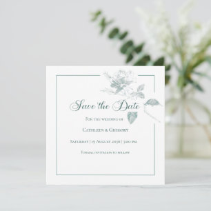 Save The Date Élégantes Roses Blanches Sauge Verte Fleurs de Mar