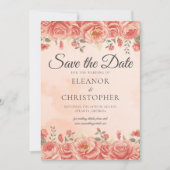 Save The Date Élégantes Roses Corail Aquarelle Fleurs Pêche (Devant)