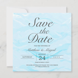 Save The Date Élégantes Vagues Abstraites Bleu Mariage Aquarelle