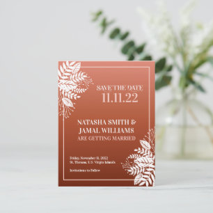 Save The Date Élégants Feuilles blancs, Terracotta rouge