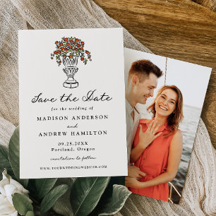 Save The Date Élégants Fleurs de Crépuscule Toscan Photo Mariage