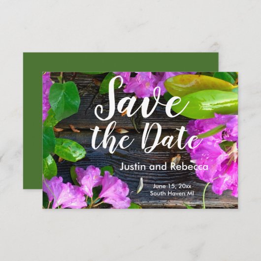 Save The Date Elégants fleurs roses azalées roses (Devant / Derrière)