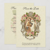 Save The Date Élégants Fleurs Traditionnelles Catholiques Vintag (Devant / Derrière)