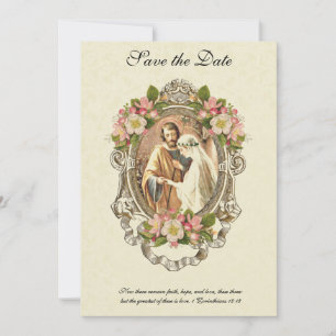 Save The Date Élégants Fleurs Traditionnelles Catholiques Vintag