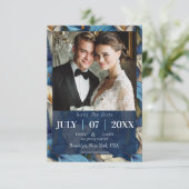 Save The Date Élégants lys calla bleus charment un mariage rusti (Debout devant)