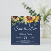Save The Date Élégants Tournesols Mariage Floral Bleu Nuit (Debout devant)